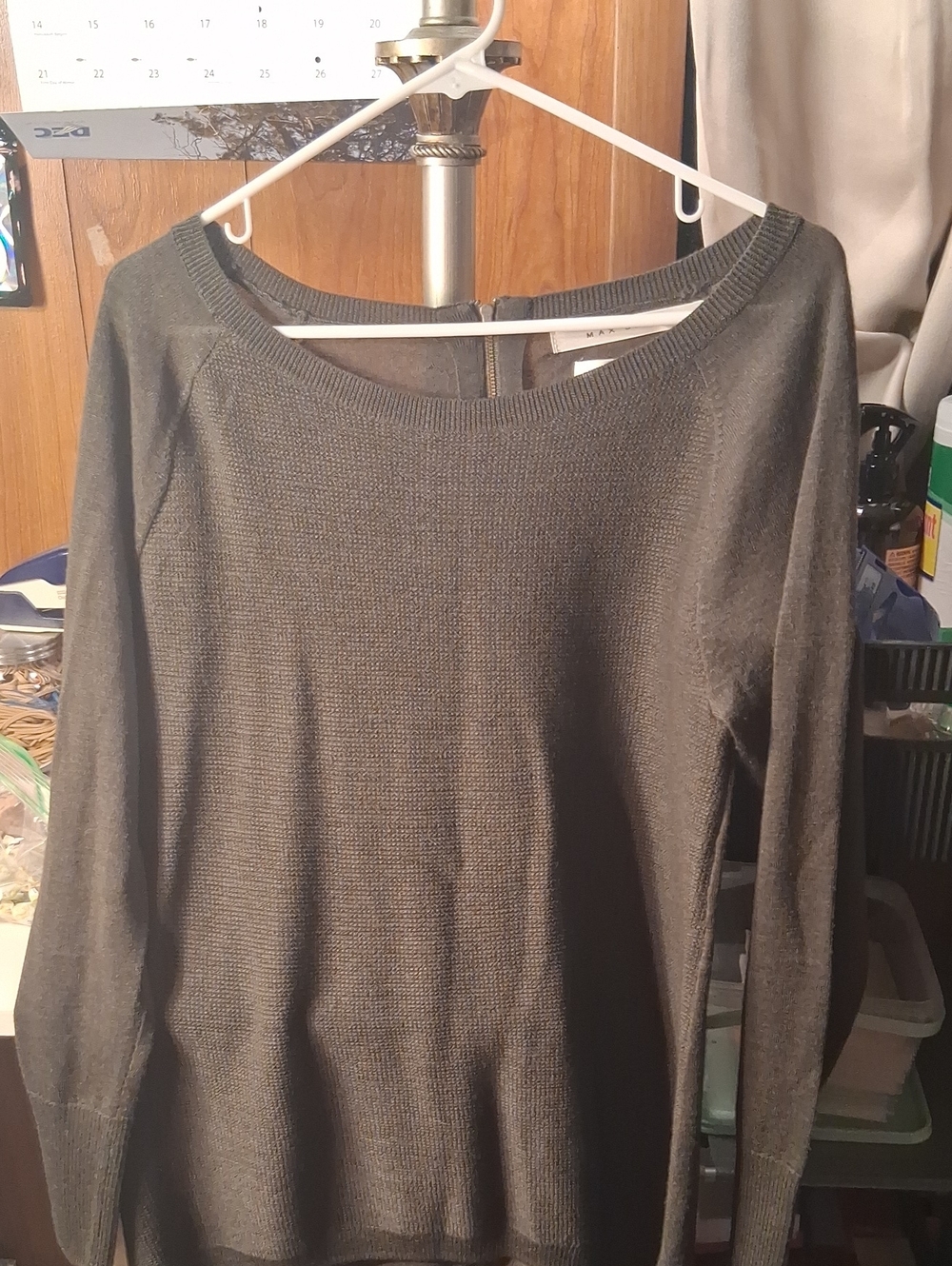 Simple Long Sleeve Knit Top - Dark Gray